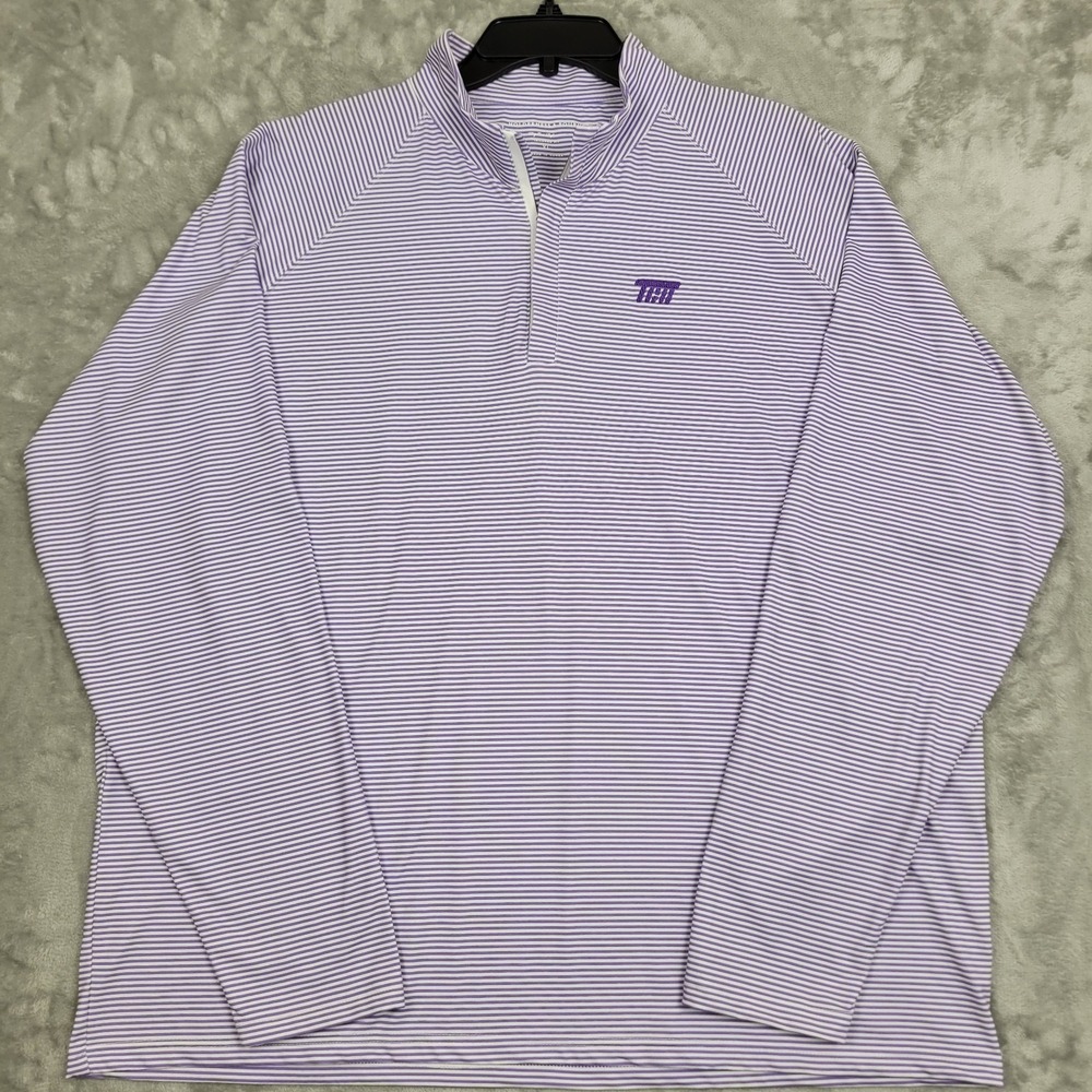 Holderness & Bourne 1/4 Zip Golf Pullover Mens XL Purple Striped TCU Logo Casual